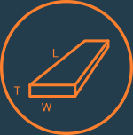 A Botulator vector graphic representing a board foot calculator. It calculates based on length, width and height.